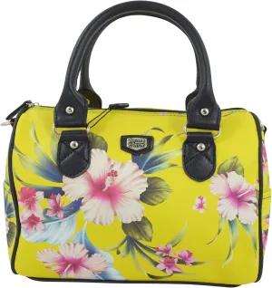 Liquor brand Aloha Hawaiian Luau Hawaiian hibiscus print Round Purse Handbag (Yellow)