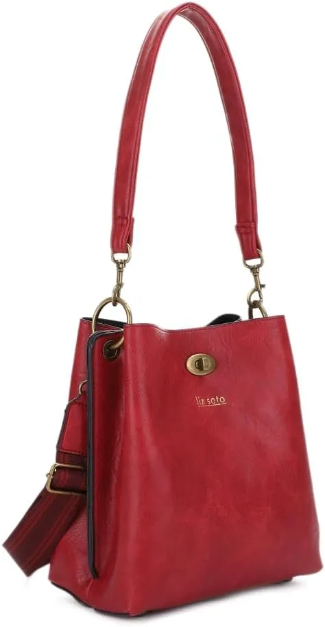 Liz Soto Lola Bucket Bag - Bucket Purse in Vegan Leather and Interchangeable Handles, Crossbody, Compartments, Inner Pocket