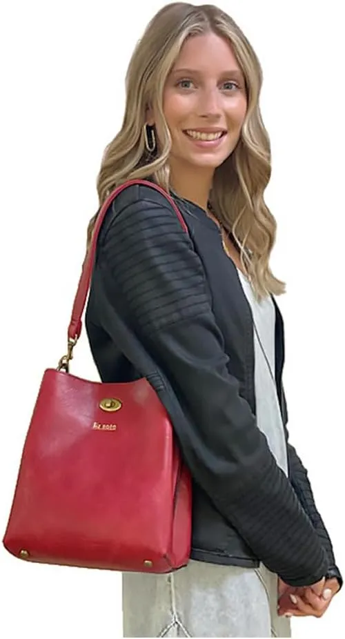 Liz Soto Lola Bucket Bag - Bucket Purse in Vegan Leather and Interchangeable Handles, Crossbody, Compartments, Inner Pocket