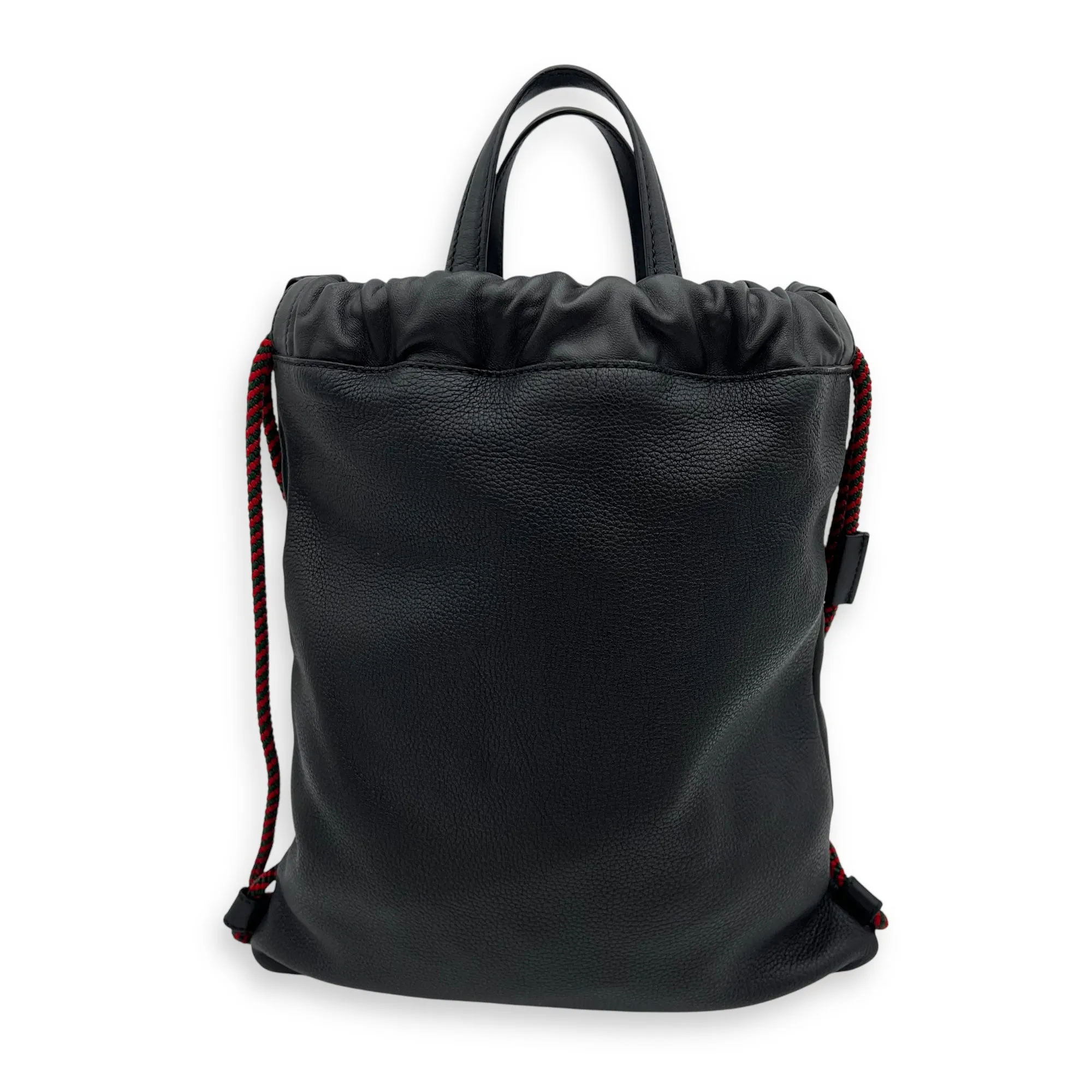 Logo Black Drawstring Backpack in Calfskin