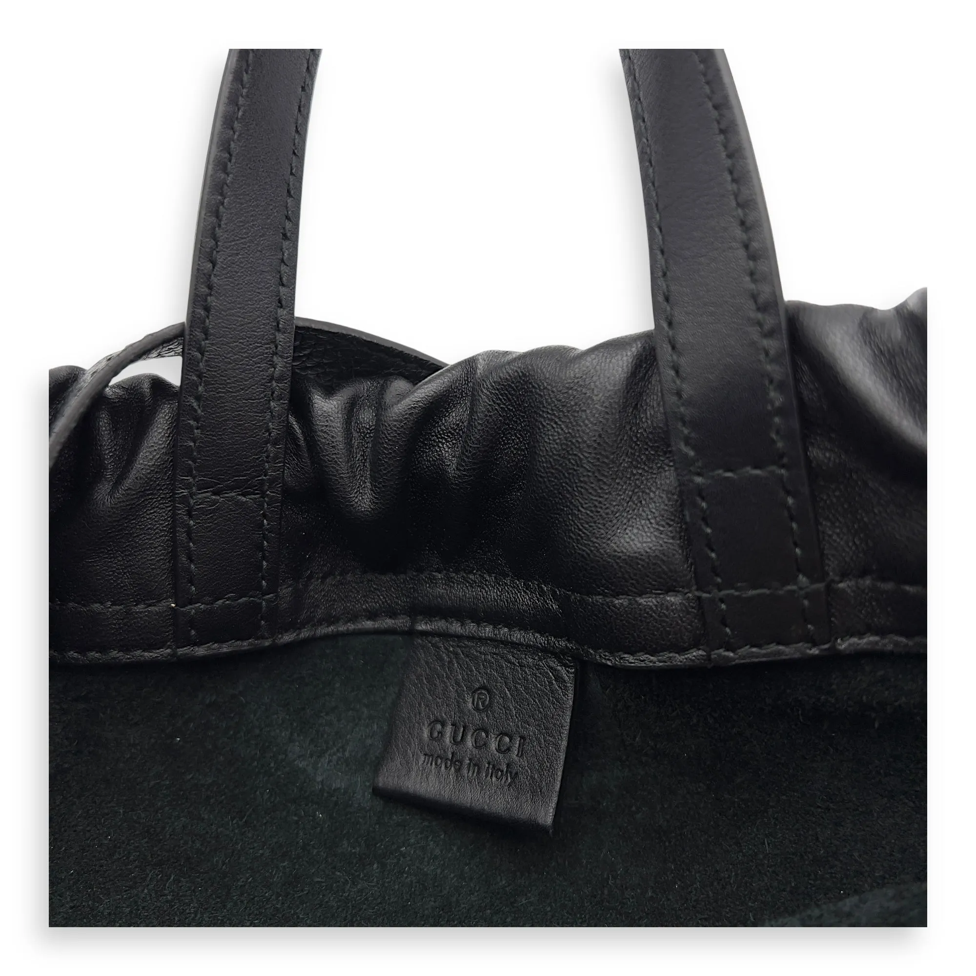 Logo Black Drawstring Backpack in Calfskin