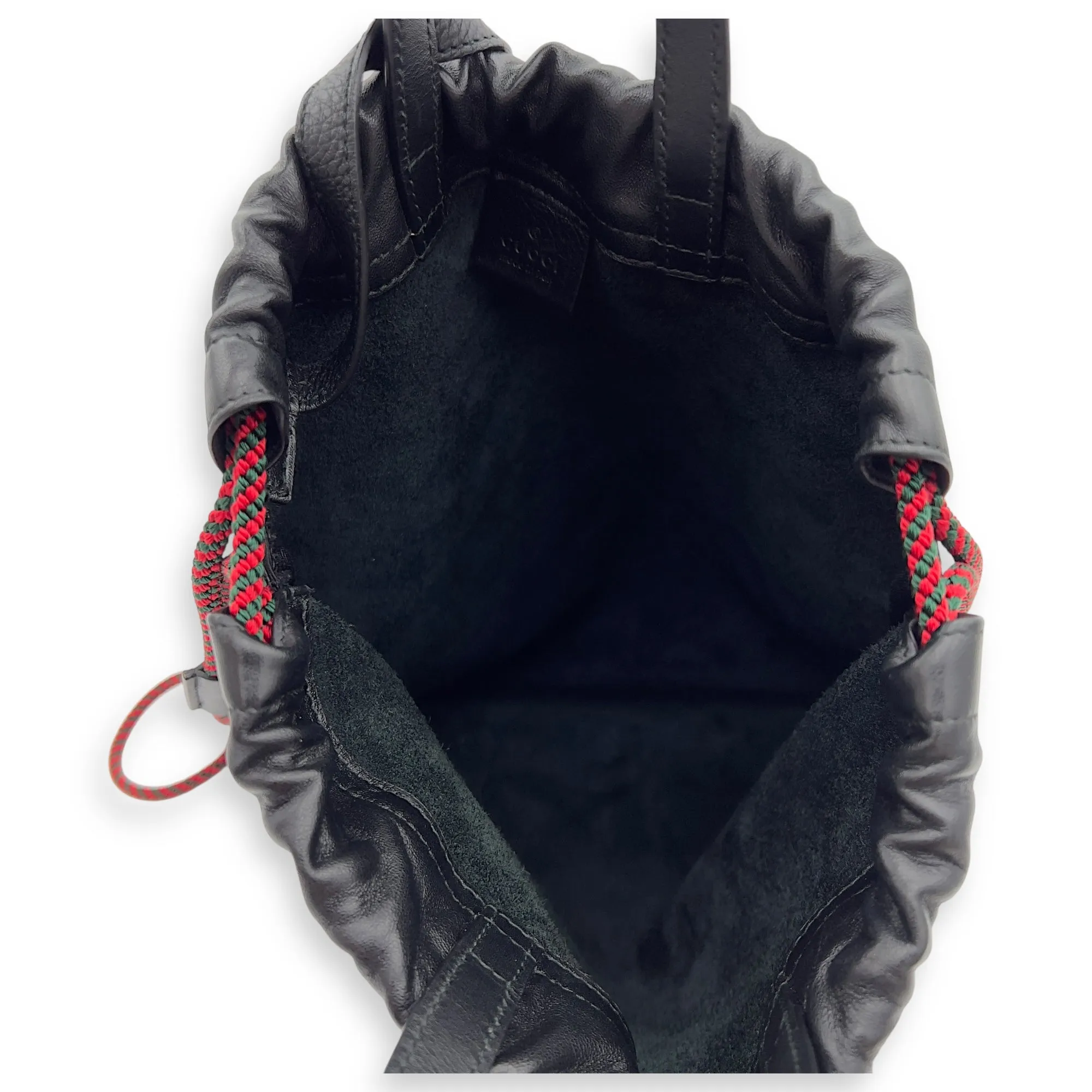 Logo Black Drawstring Backpack in Calfskin