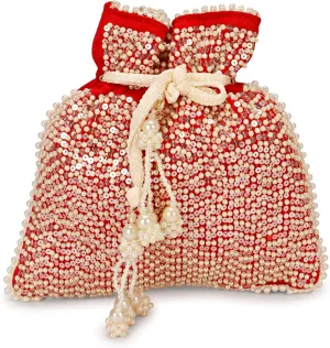 LONGING TO BUY Indian Ethnic Pearls & Sequence Potli Bag for Women, Wedding Potli Bag and For Ethnic Wear Potli Bag