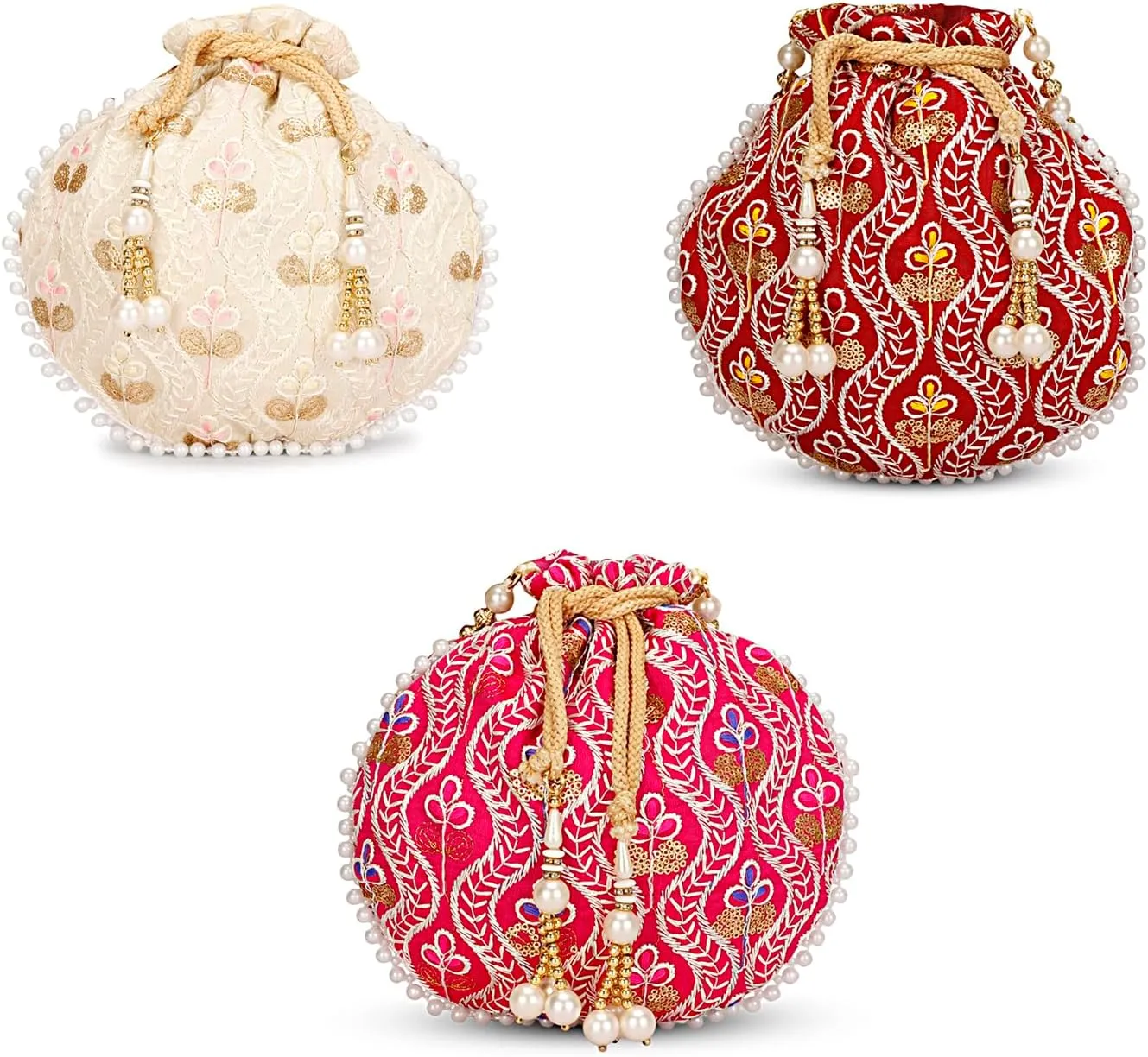 LONGING TO BUY Indian Ethnic Polti Bags For Reutrn Gift, Potli Bags for Wedding, Potli Bags For Gift (Pack of 3 Piece)