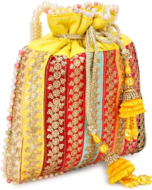 LONGING TO BUY Indian Multi Colored Fancy Lace Potli Bag For women, Indian Ethnic Wear Potli Bag for women