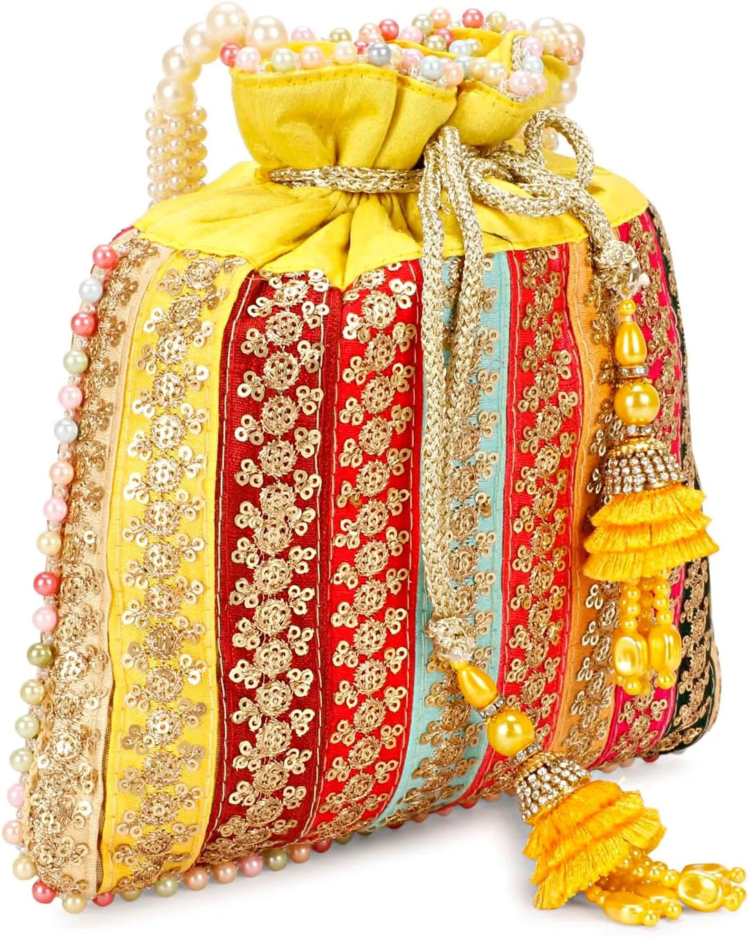 LONGING TO BUY Indian Multi Colored Fancy Lace Potli Bag For women, Indian Ethnic Wear Potli Bag for women