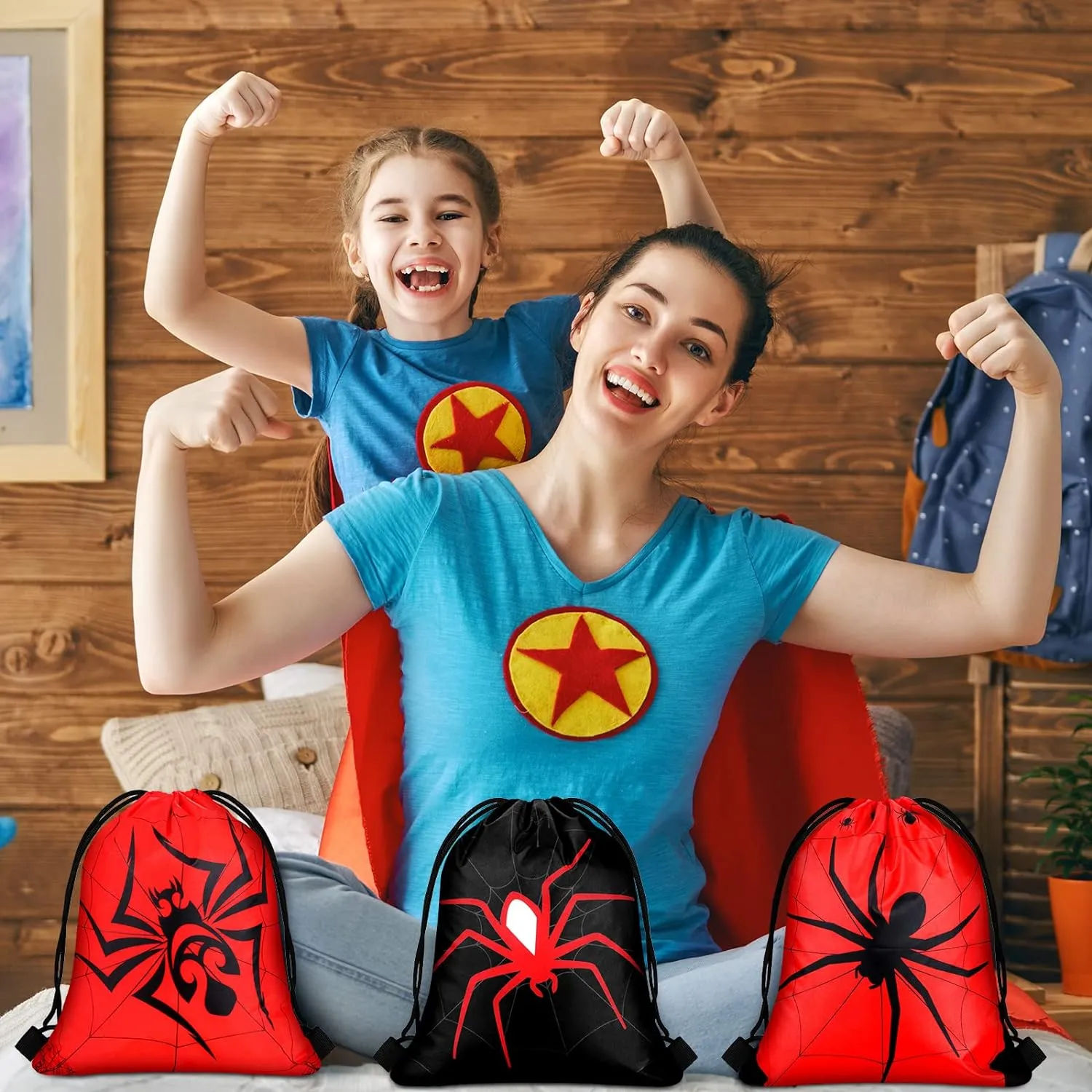 Lothee 24 Pcs Spider Web Drawstring Bags Birthday Party Decoration Goodie Bag Backpack for Birthday Party Supplies (Novel Style)