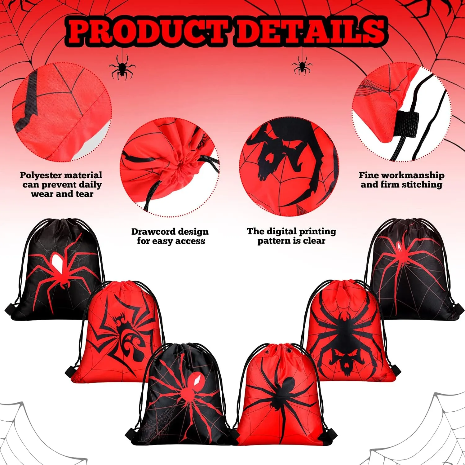 Lothee 24 Pcs Spider Web Drawstring Bags Birthday Party Decoration Goodie Bag Backpack for Birthday Party Supplies (Novel Style)
