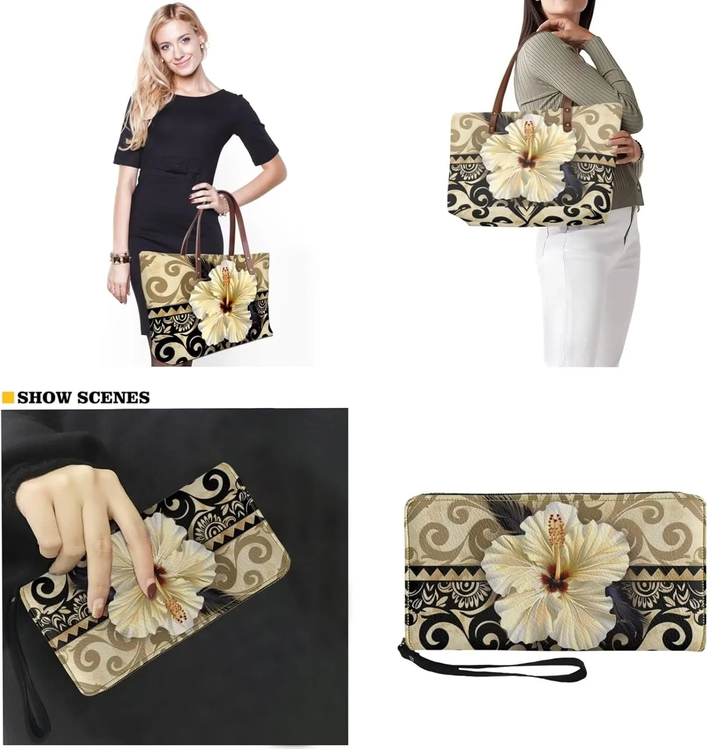 Lotusorchid 2 Pcs Hand bags Purses, Women Top Handle Bag Satchel Shoulder Bag, Large Tote Handbag with PU Wallet