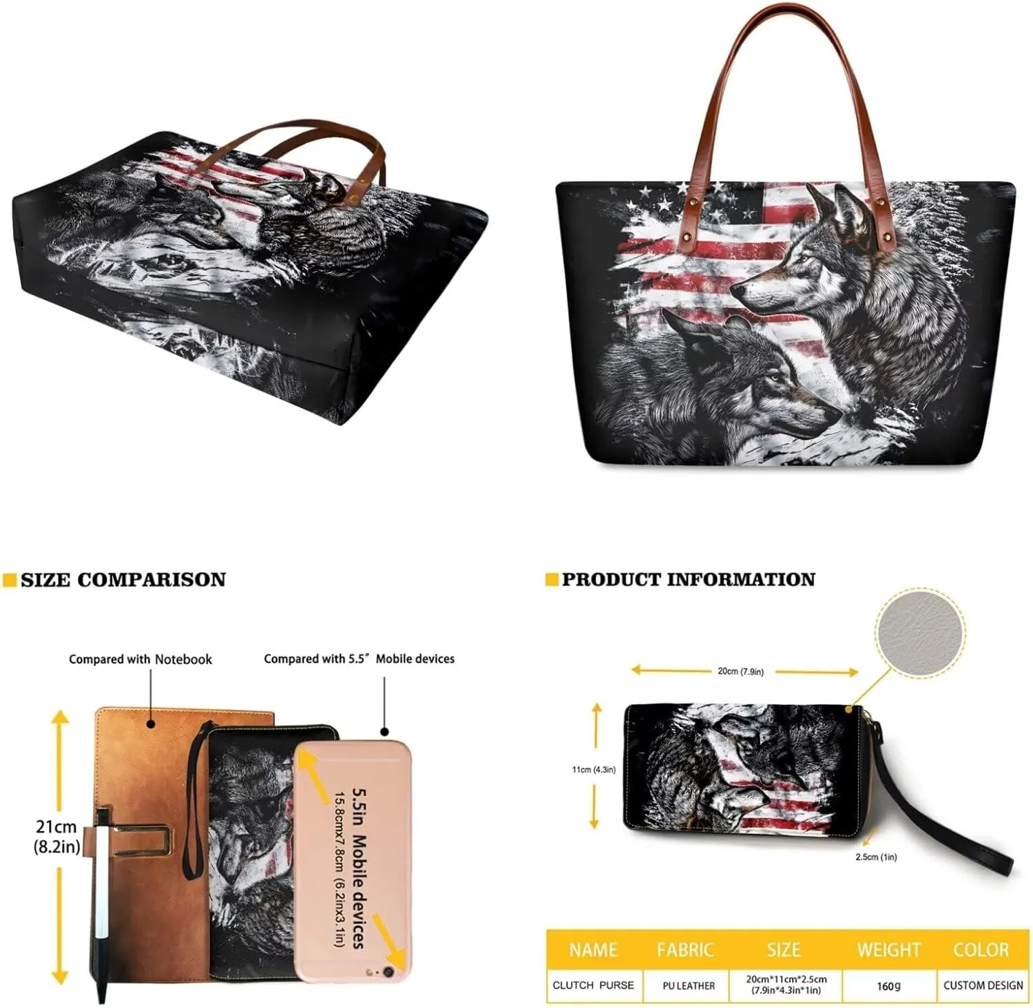 Lotusorchid 2 Pcs Hand bags Purses, Women Top Handle Bag Satchel Shoulder Bag, Large Tote Handbag with PU Wallet