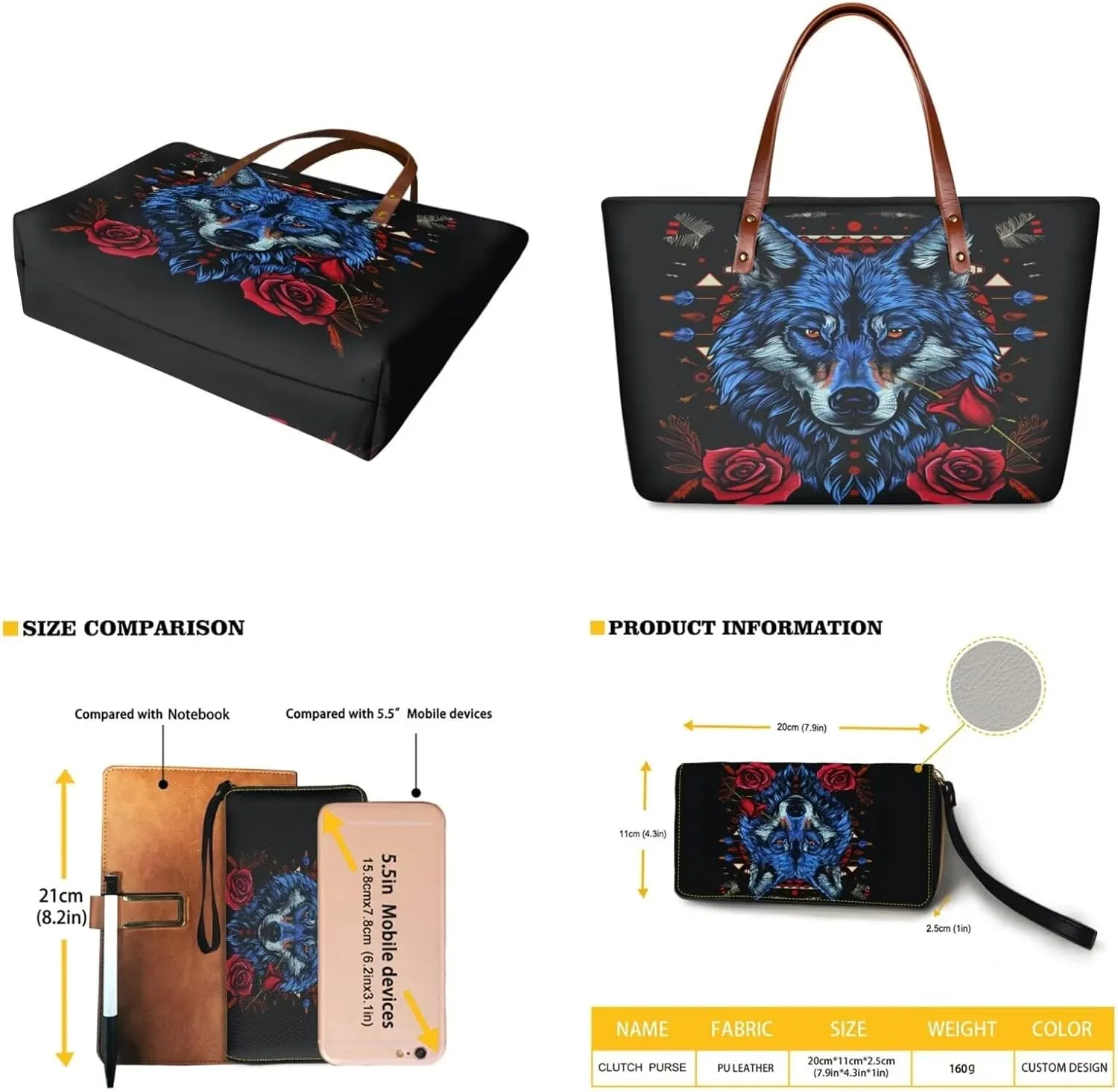 Lotusorchid 2 Pcs Hand bags Purses, Women Top Handle Bag Satchel Shoulder Bag, Large Tote Handbag with PU Wallet