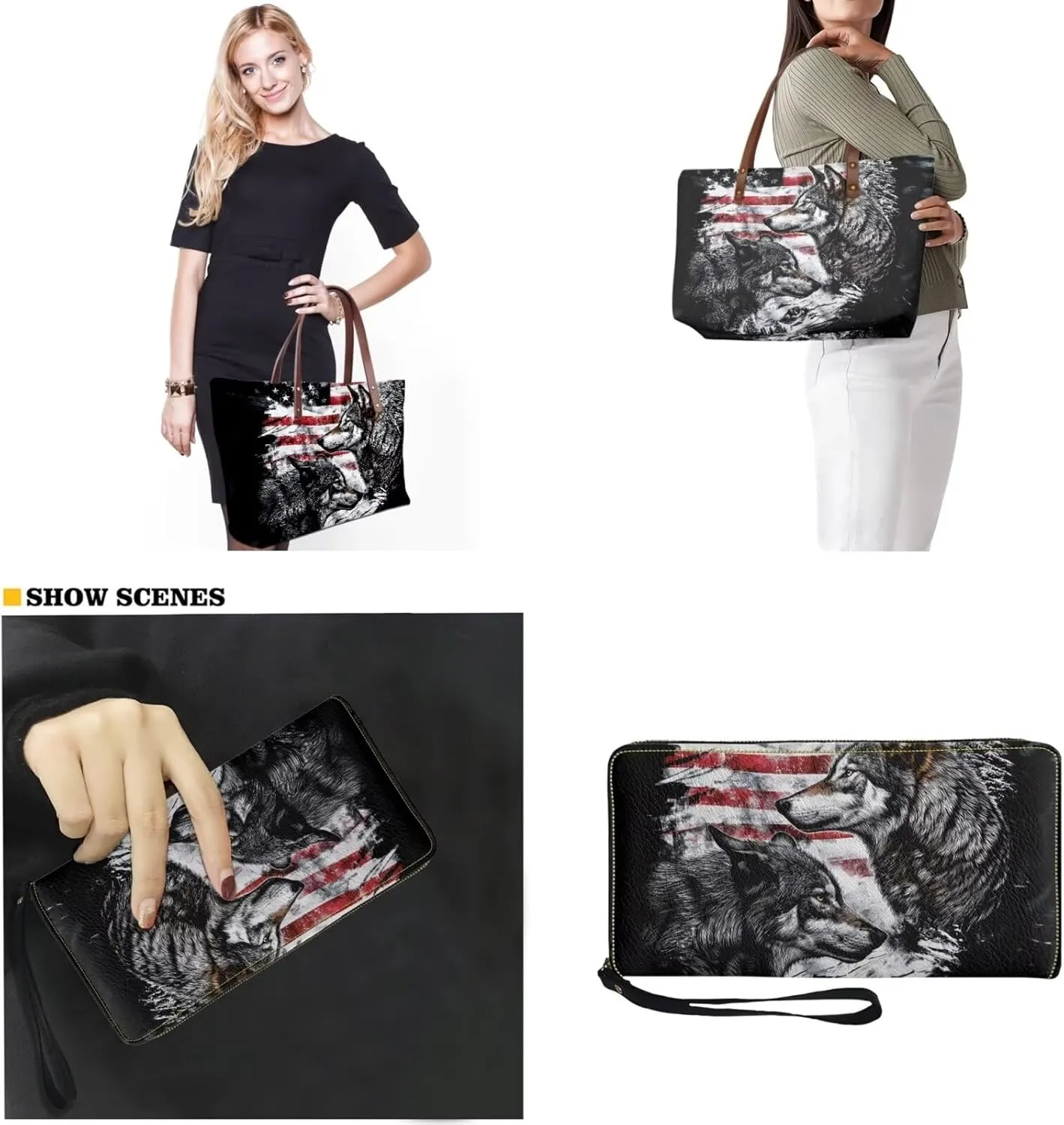 Lotusorchid 2 Pcs Hand bags Purses, Women Top Handle Bag Satchel Shoulder Bag, Large Tote Handbag with PU Wallet