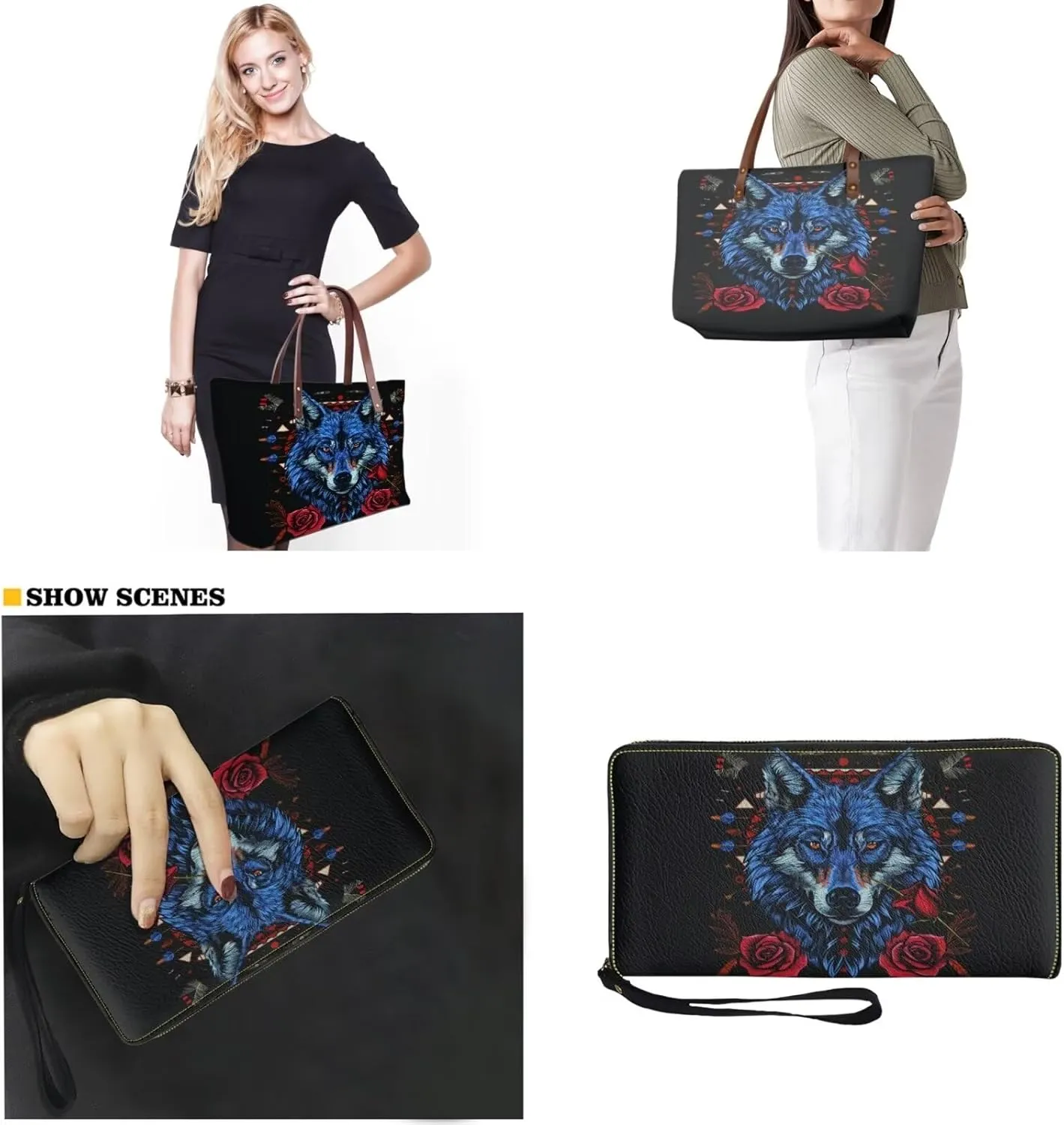 Lotusorchid 2 Pcs Hand bags Purses, Women Top Handle Bag Satchel Shoulder Bag, Large Tote Handbag with PU Wallet