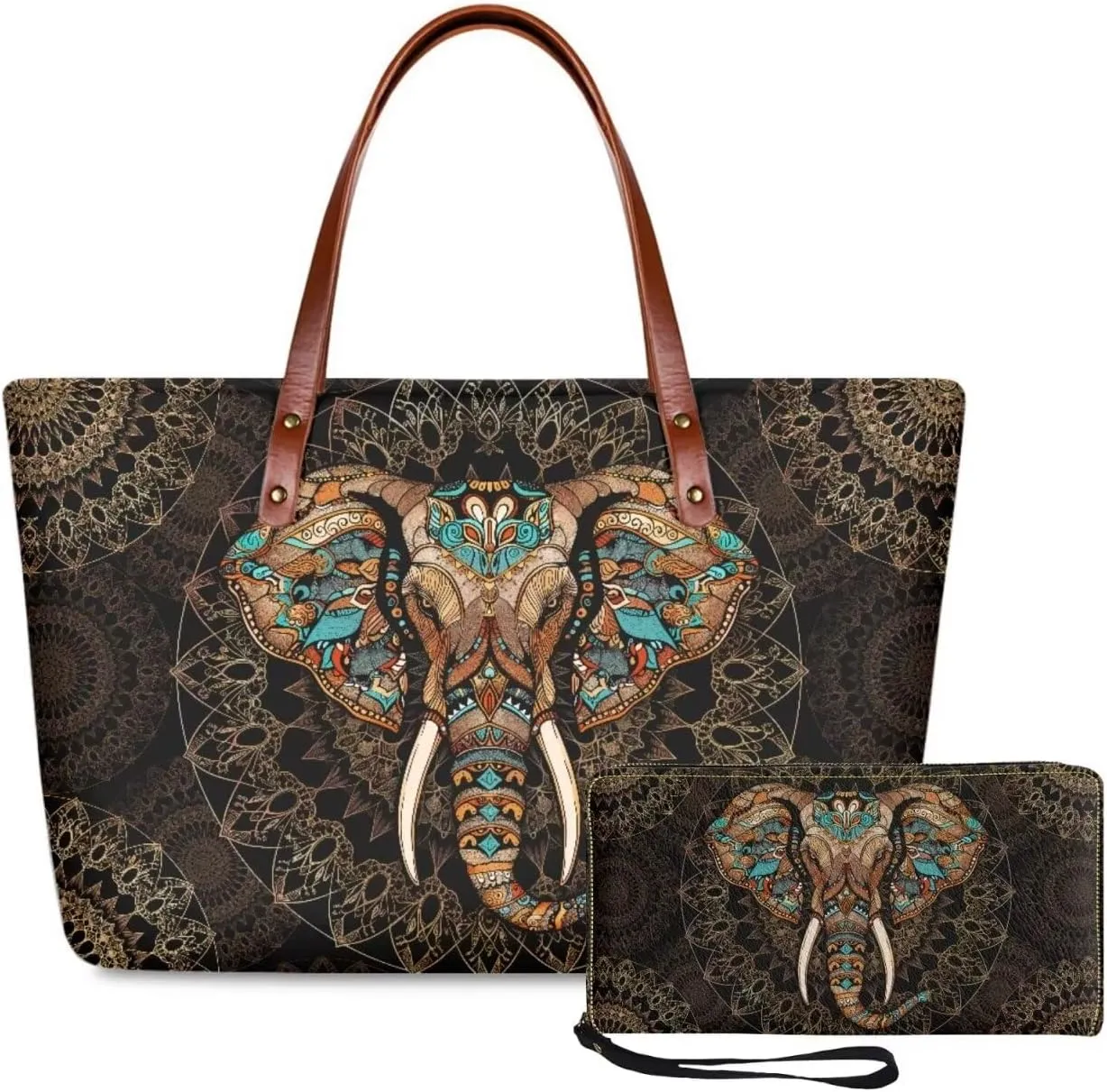 Lotusorchid 2 Pcs Large Tote Handbag with PU Wallet, Women Hand bags Purses, Top Handle Bag Satchel Shoulder Bag