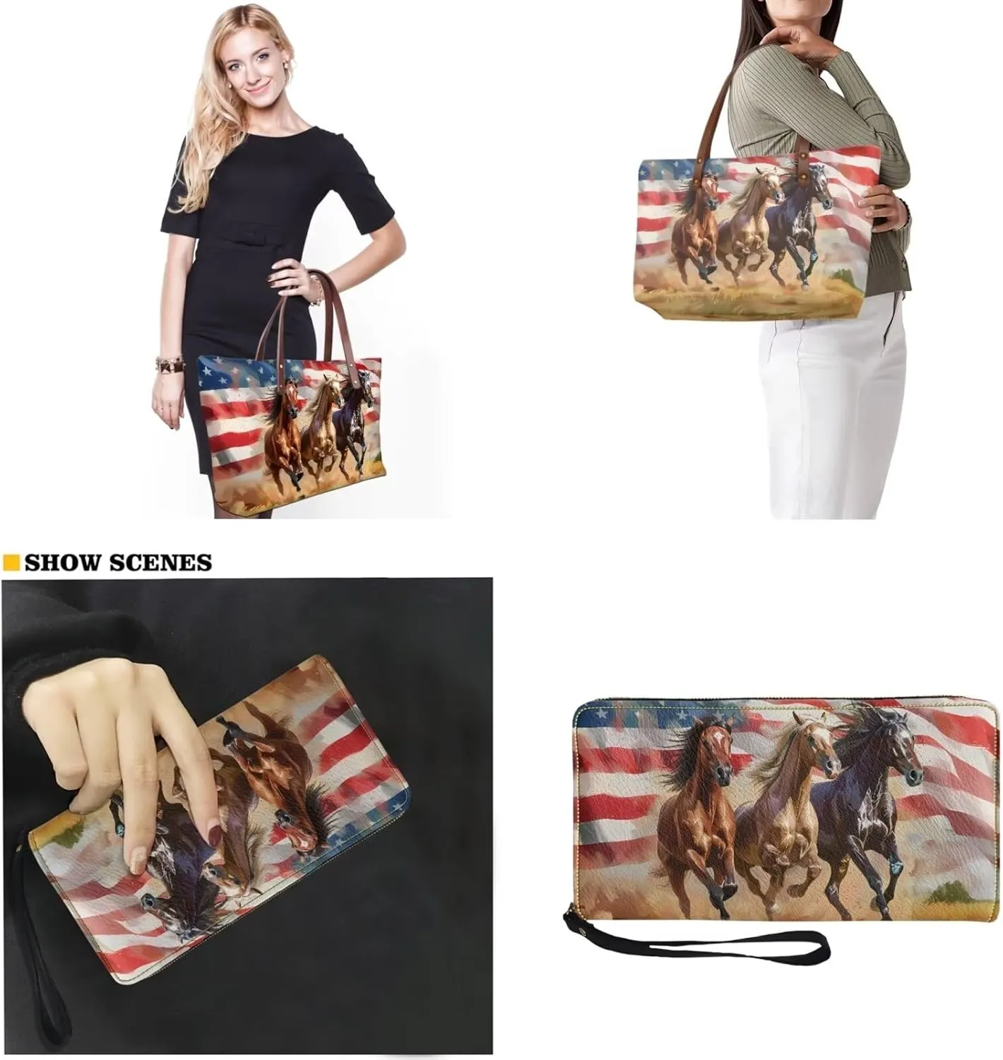 Lotusorchid 2 Pcs Large Tote Handbag with PU Wallet, Women Hand bags Purses, Top Handle Bag Satchel Shoulder Bag
