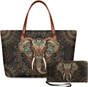 Lotusorchid 2 Pcs Large Tote Handbag with PU Wallet, Women Hand bags Purses, Top Handle Bag Satchel Shoulder Bag
