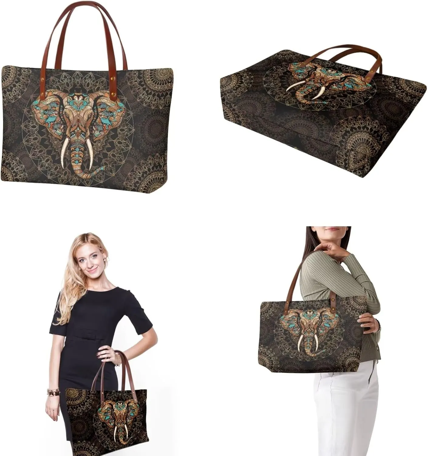 Lotusorchid 2 Pcs Large Tote Handbag with PU Wallet, Women Hand bags Purses, Top Handle Bag Satchel Shoulder Bag