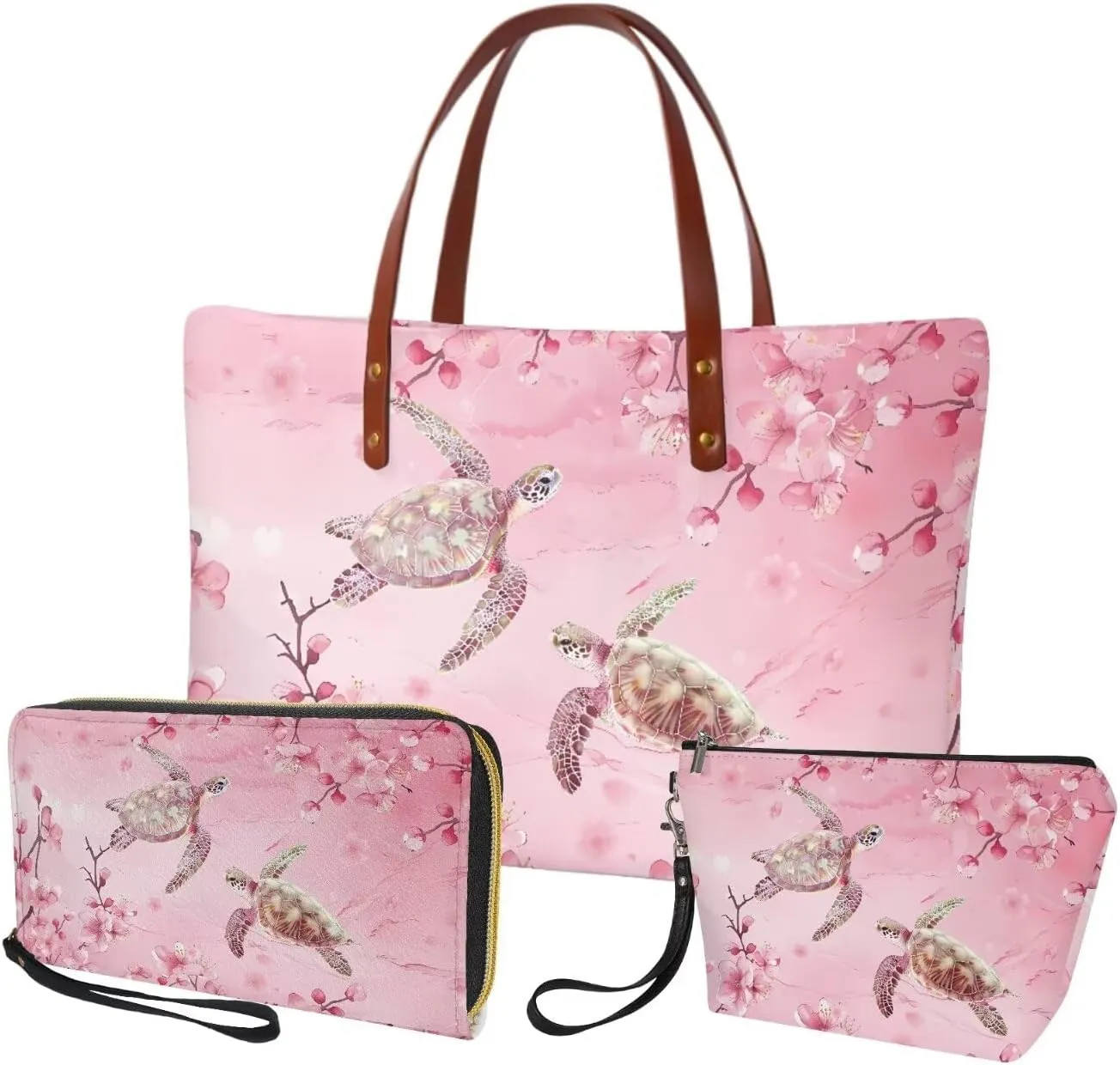 Lotusorchid Top Handle Bag Purse and Wallet Set Large Tote Handbag Satchel Purse with Leather Cosmetic Bag for Women