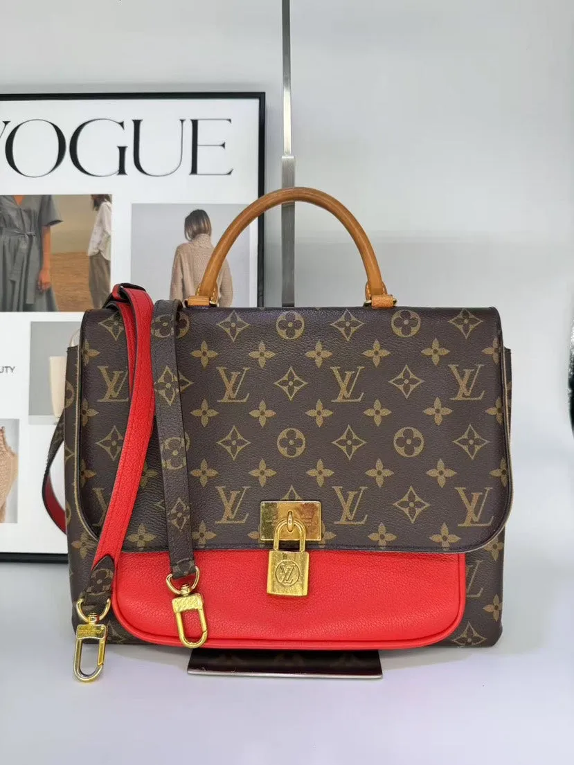 Louis Vuitton Monogram Canvas Red Trim Handbag Medium