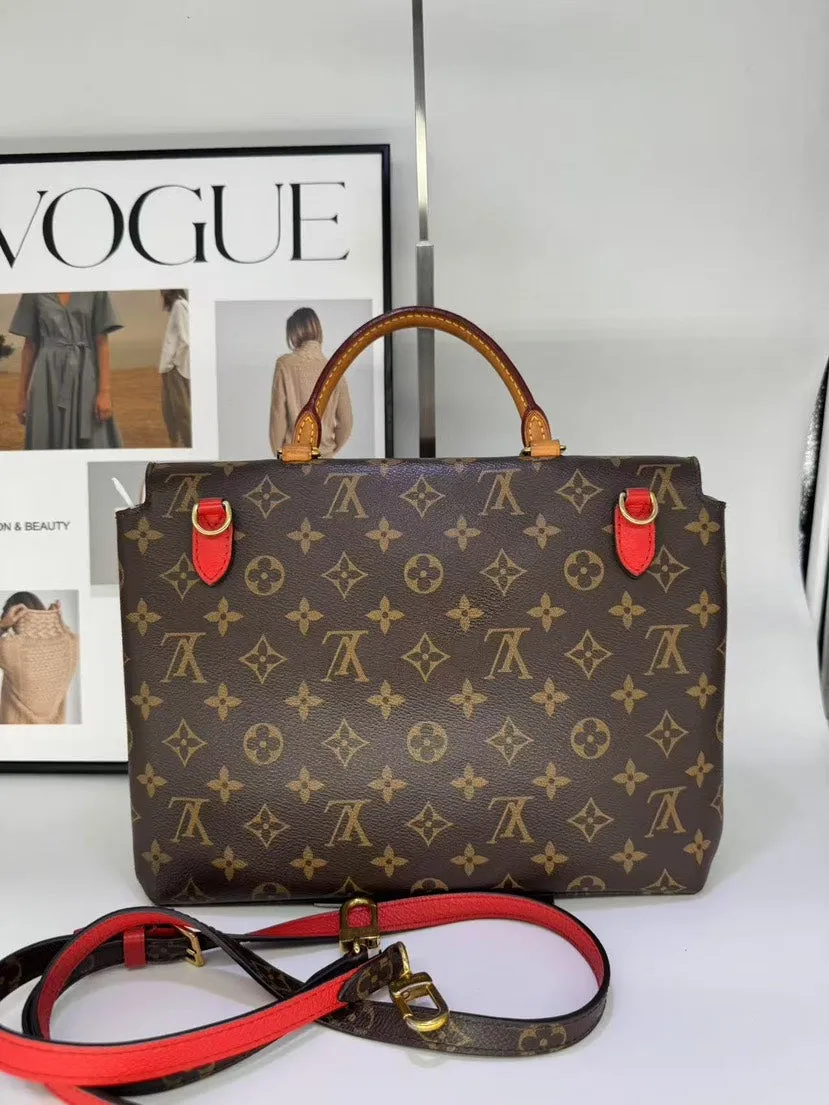 Louis Vuitton Monogram Canvas Red Trim Handbag Medium
