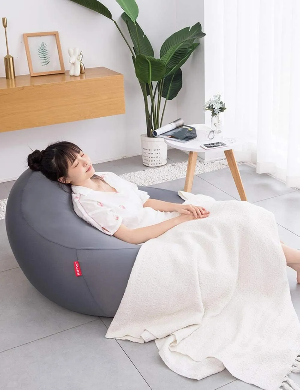 Lounge Chair, Lazy Couch Bean Bag Tatami Net Red Single Rental Small Cute Chair Creative Japanese Bedroom Bean Bag Chair 90x60x35cm(Gray)