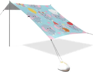 Lovely Grey Elephant Designed UPF50  Protection Beach Cabana Tent Water-Resistant Large Sun Shelter with Sand Shovel for Camping, Picnics, Backyard & Fishing casitas de Playa para cubrir del