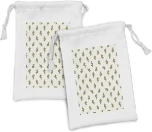 Lunarable Jurassic Fabric Pouch Set of 2, Stegosaurus Dinosaur Prehistoric Herbivorous Reptiles Extinct Animals, Small Drawstring Bag for Toiletries Masks and Favors, 9" x 6", Fern Green Ruby Beige