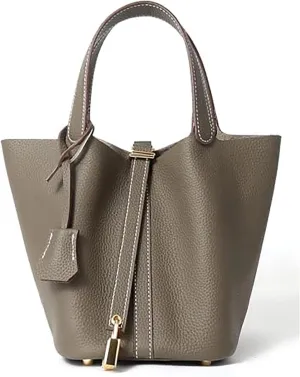 Luxury Genuine Leather Bucket Bag with Lock Closure Elegant Shoulder Bag for Women Versatile Crossbody Purse for Work Travel
