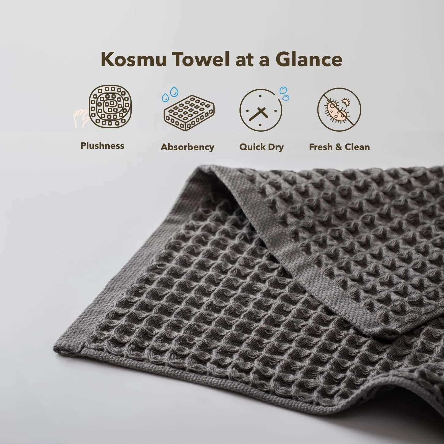 Luxury Japanese Cotton Silk Waffle Bath Towel | Plush, Absorbent, and Quick Dry | Free Storage Bag Included (Smoke Grey, Complete Towel Set (4-Piece))
