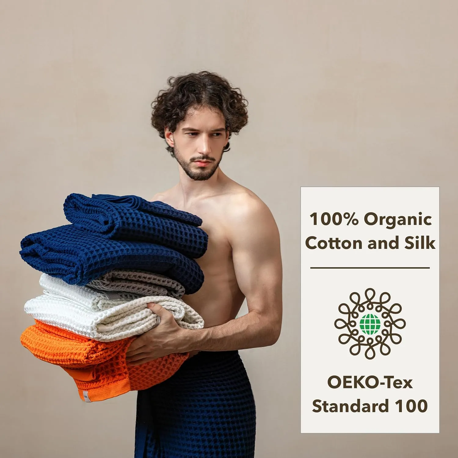 Luxury Japanese Cotton Silk Waffle Bath Towel | Plush, Absorbent, and Quick Dry | Free Storage Bag Included (Smoke Grey, Complete Towel Set (4-Piece))