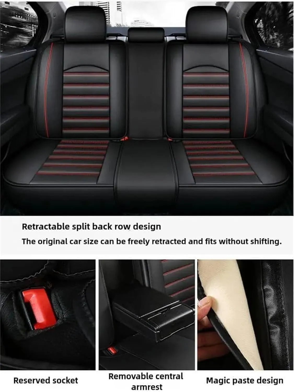 Luxury Leather Car Seat Covers, Car Seat Covers Full Set, Leather Seat Covers for Ligier JS50 2000-2024, Full Set Seat Protector, Comfortable Breathable Interior Accessories, 5-Seat(Black red)