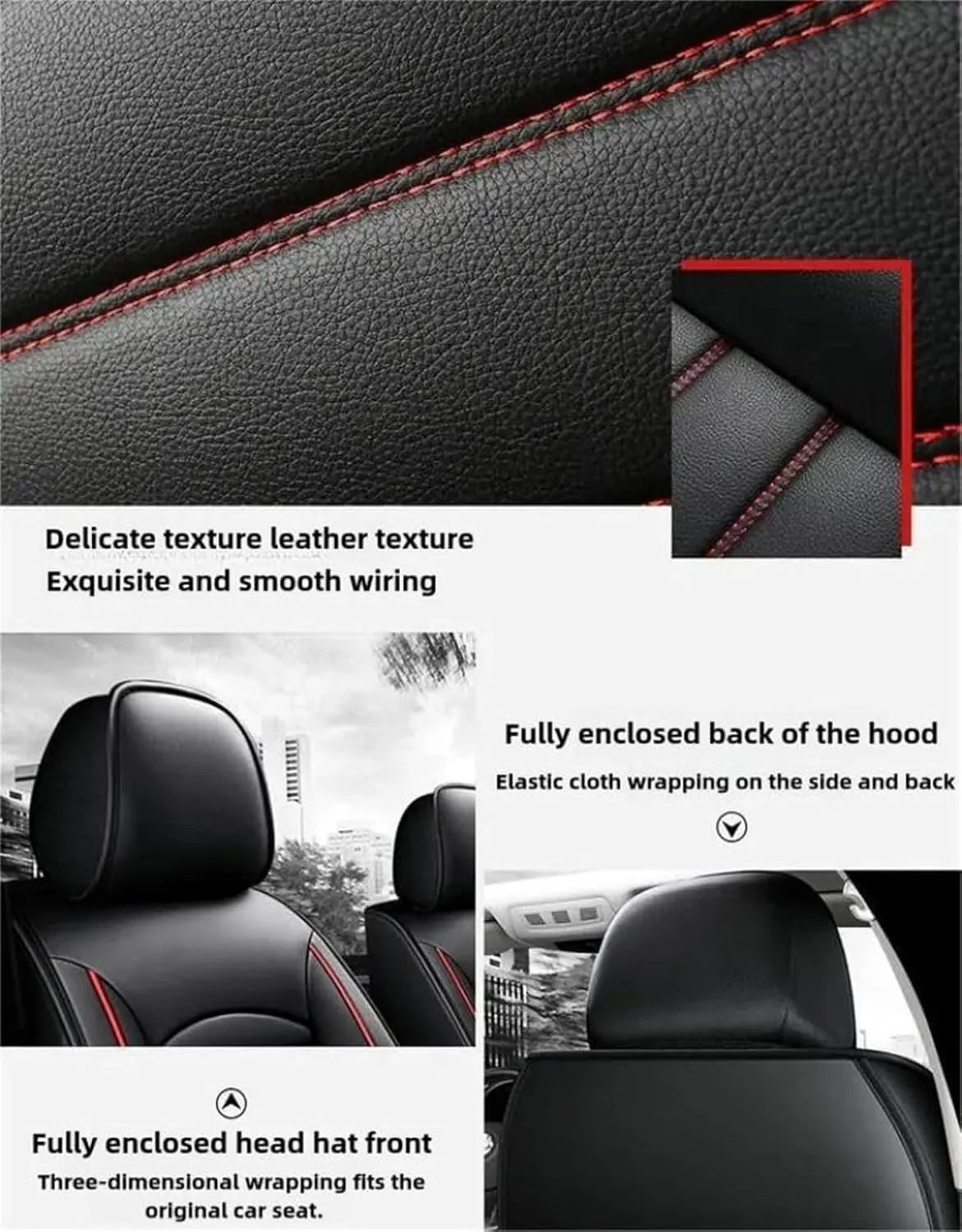 Luxury Leather Car Seat Covers, Car Seat Covers Full Set, Leather Seat Covers for Ligier JS50 2000-2024, Full Set Seat Protector, Comfortable Breathable Interior Accessories, 5-Seat(Black red)