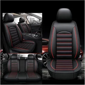 Luxury Leather Car Seat Covers, Car Seat Covers Full Set, Leather Seat Covers for Ligier JS50 2000-2024, Full Set Seat Protector, Comfortable Breathable Interior Accessories, 5-Seat(Black red)