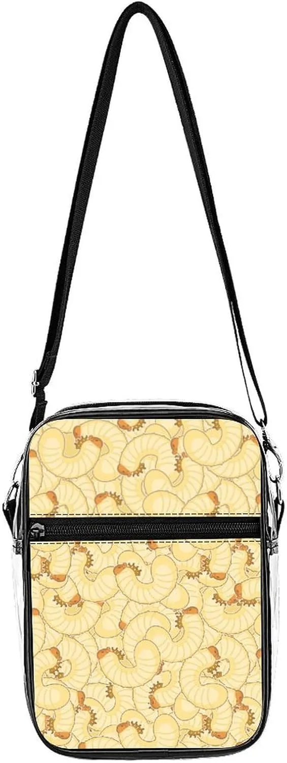 Maggot Beetle Larva Clear Crossbody Bag Stadium Bag Adjustable Side Shoulder Bags Messenger Bag with 2 Compartments