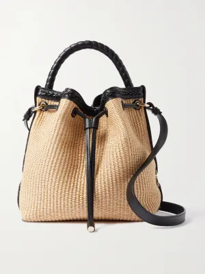 Marcie leather-trimmed raffia bucket bag