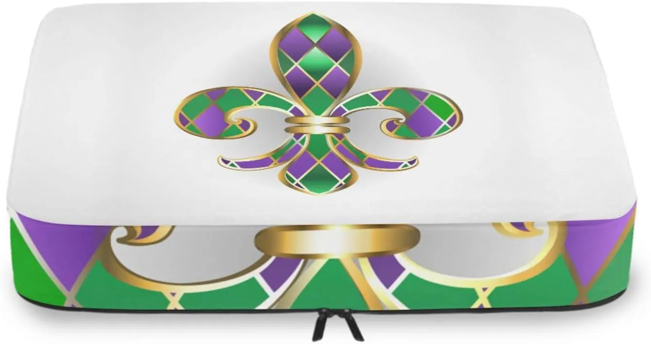 Mardi Gras Gold Jewelry Lily Fleur de Lis Green and Purple Diamonds 4 PCs Set Packing Bags, Luggage Organizer Bag, Portable Cube Toiletry bag, Durable Travel Cosmetic Storage Bag for Men Women