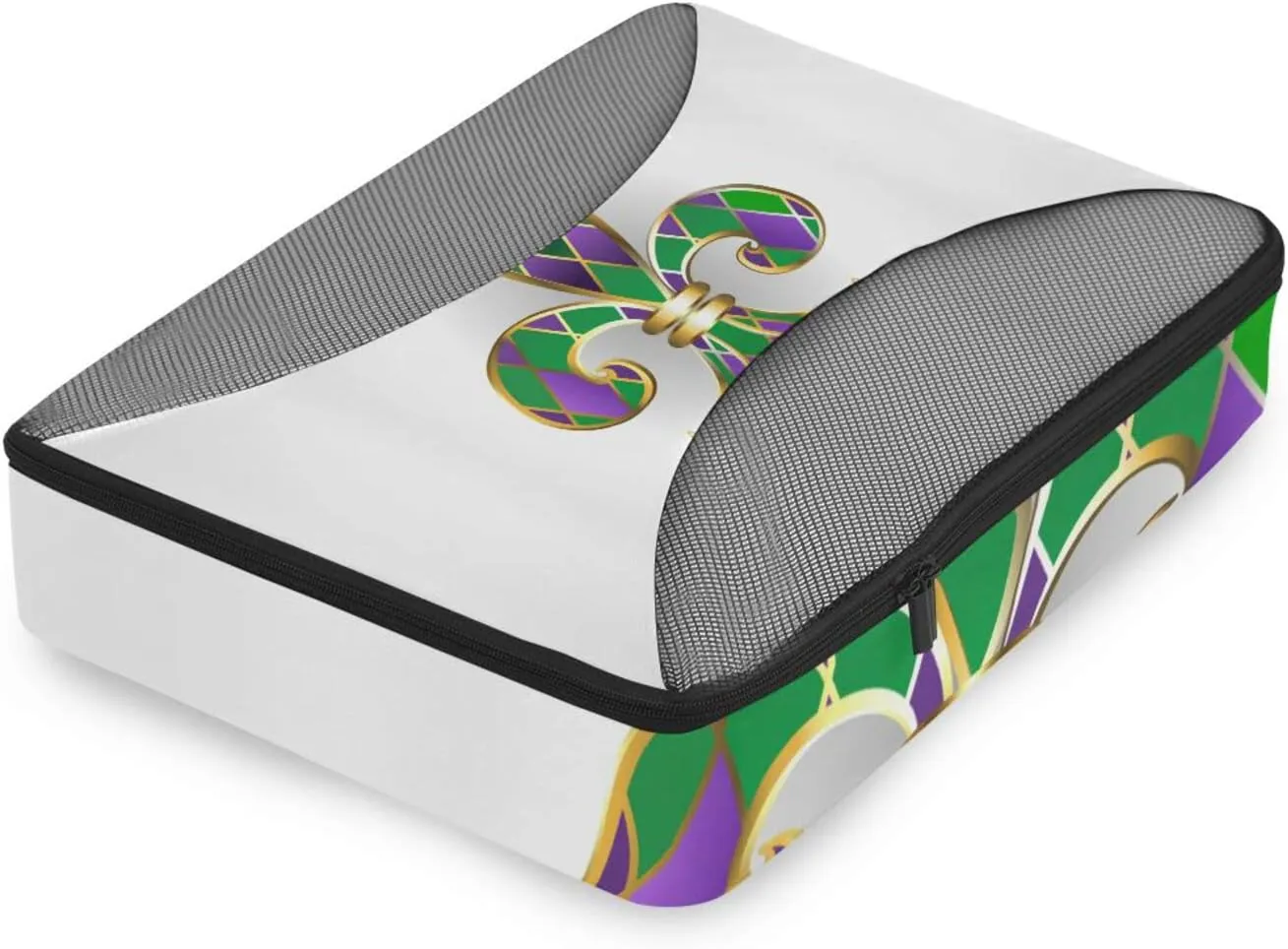 Mardi Gras Gold Jewelry Lily Fleur de Lis Green and Purple Diamonds 4 PCs Set Packing Bags, Luggage Organizer Bag, Portable Cube Toiletry bag, Durable Travel Cosmetic Storage Bag for Men Women