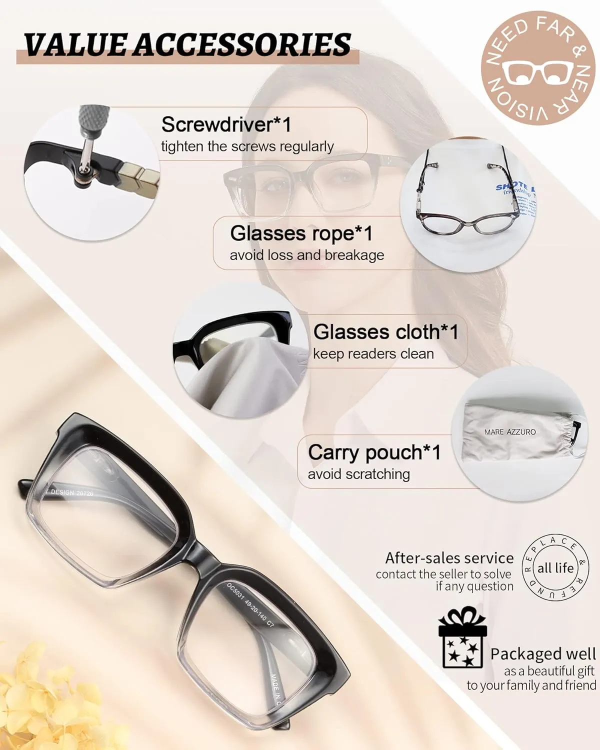MARE AZZURO No Line Bifocal Reading Glasses Women Oversized Blue Light Blocking Readers 0 1.0 1.5 2.0 2.5 3.0 3.5