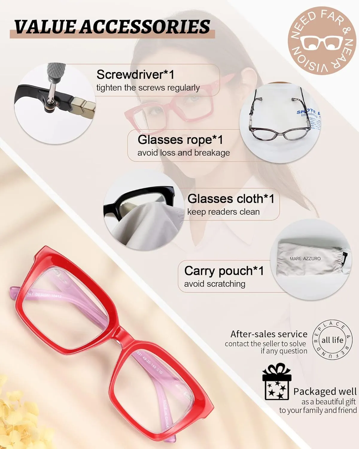 MARE AZZURO No Line Bifocal Reading Glasses Women Oversized Blue Light Blocking Readers 0 1.0 1.5 2.0 2.5 3.0 3.5