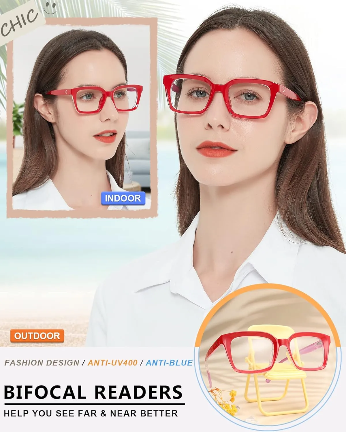 MARE AZZURO No Line Bifocal Reading Glasses Women Oversized Blue Light Blocking Readers 0 1.0 1.5 2.0 2.5 3.0 3.5