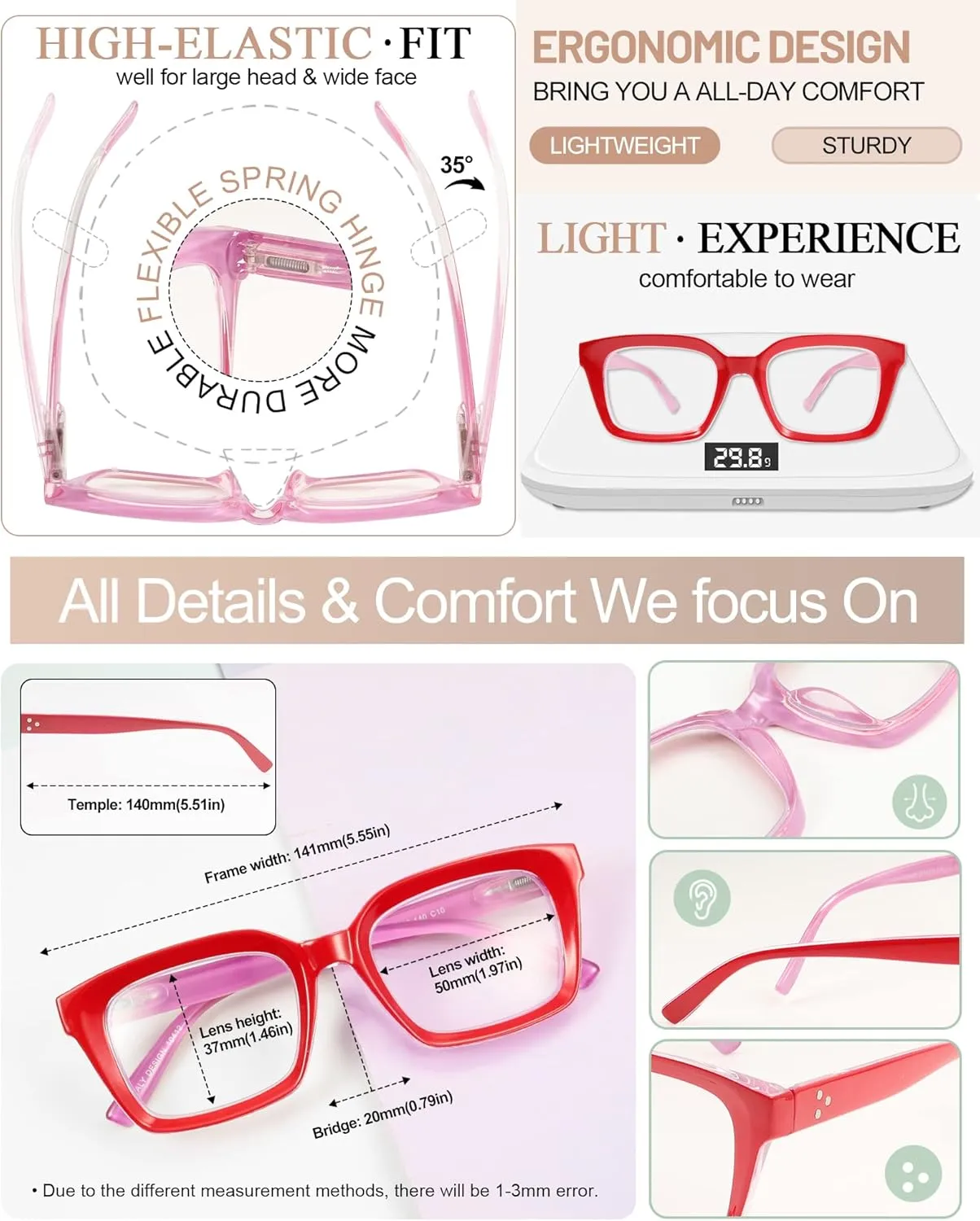 MARE AZZURO No Line Bifocal Reading Glasses Women Oversized Blue Light Blocking Readers 0 1.0 1.5 2.0 2.5 3.0 3.5