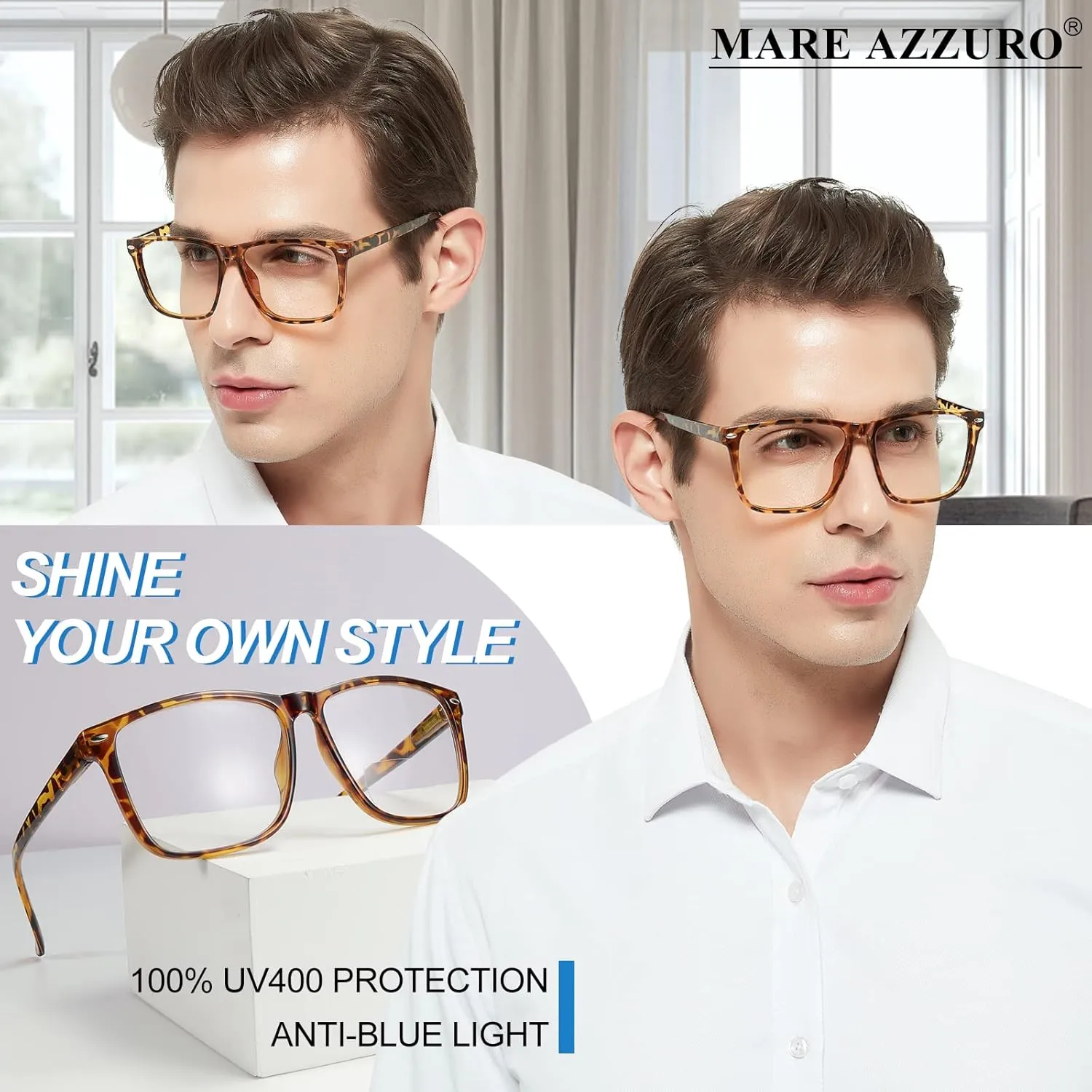 MARE AZZURO Oversized Bifocal Reading Glasses Men Blue Light Blocking Readers 1.0 1.25 1.5 1.75 2.0 2.25 2.5 2.75 3.0 3.5