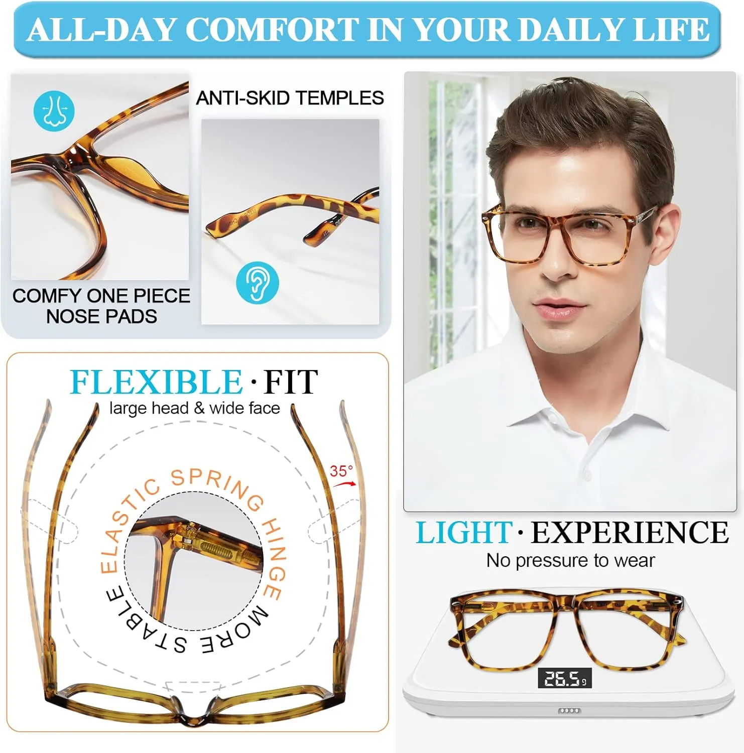 MARE AZZURO Oversized Bifocal Reading Glasses Men Blue Light Blocking Readers 1.0 1.25 1.5 1.75 2.0 2.25 2.5 2.75 3.0 3.5