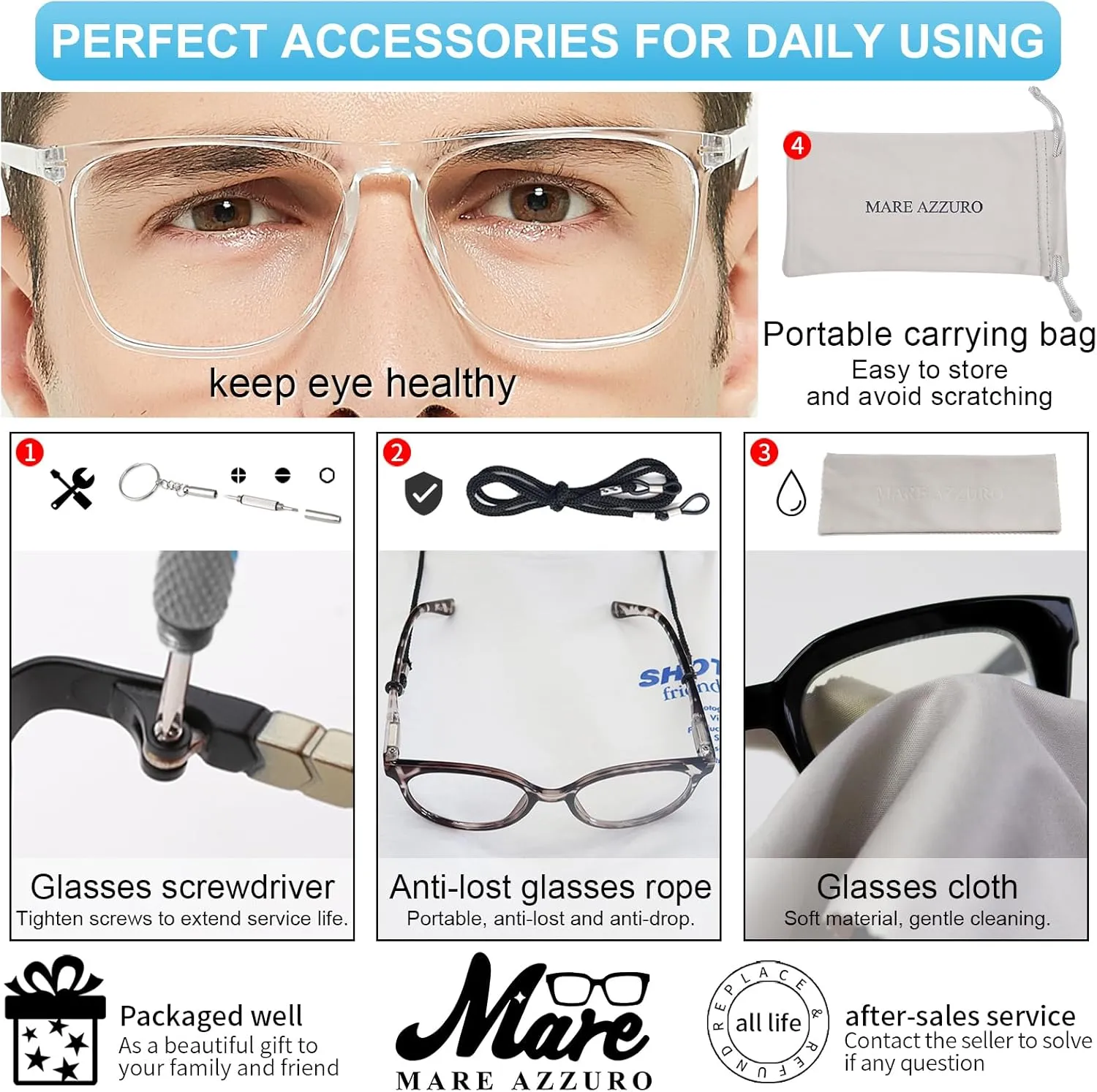 MARE AZZURO Oversized Computer Reading Glasses Men Digital Screen Reader 0 1.0 1.25 1.5 1.75 2.0 2.25 2.5 2.75 3.0 3.5 4.0 5.0 6.0 (Transparent, 0)