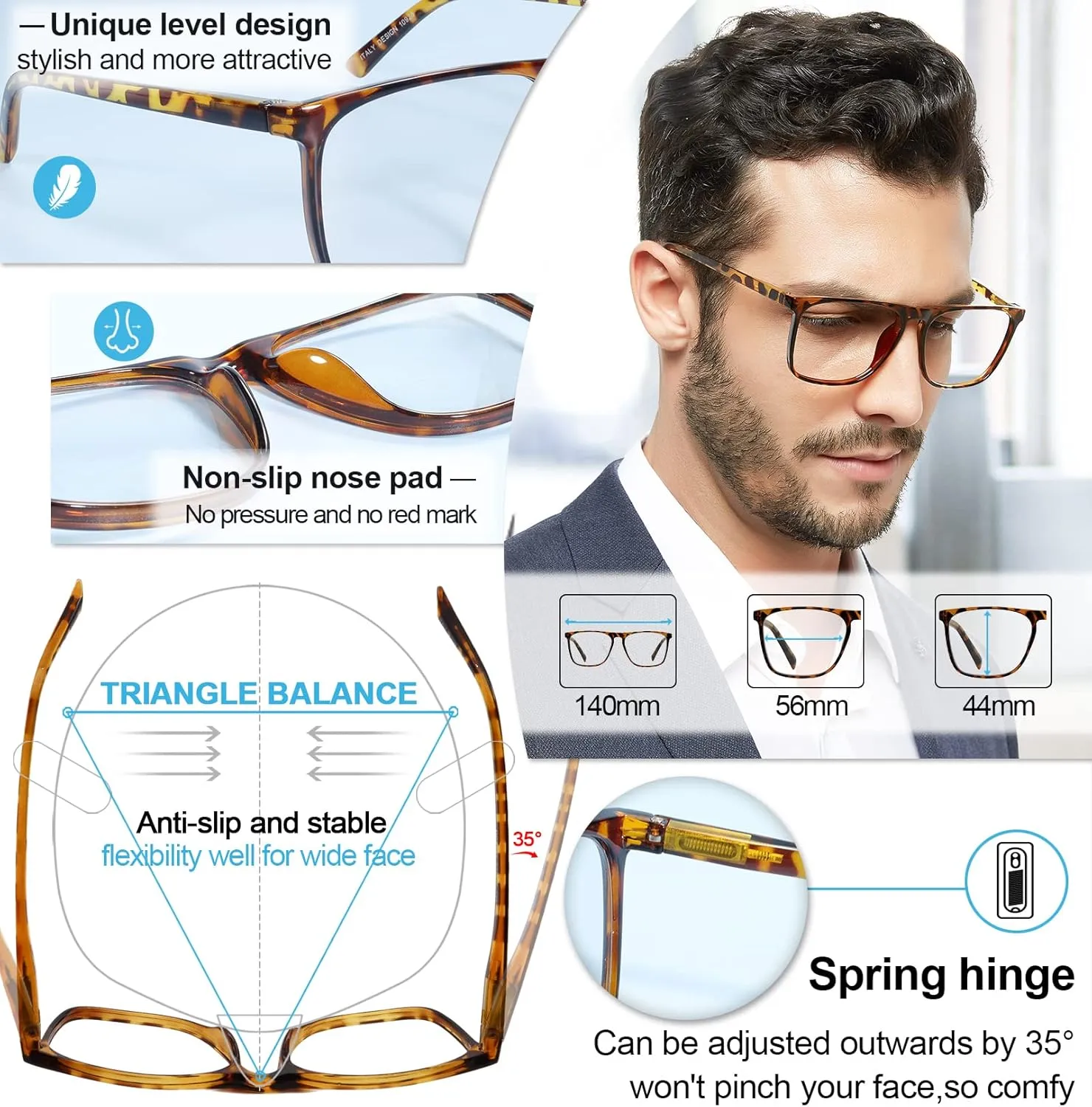 MARE AZZURO Photochromic Reading Glasses Men Blue Light Blocking Oversized Square Readers 1.0 1.5 2.0 2.5 3.0 3.5 4.0