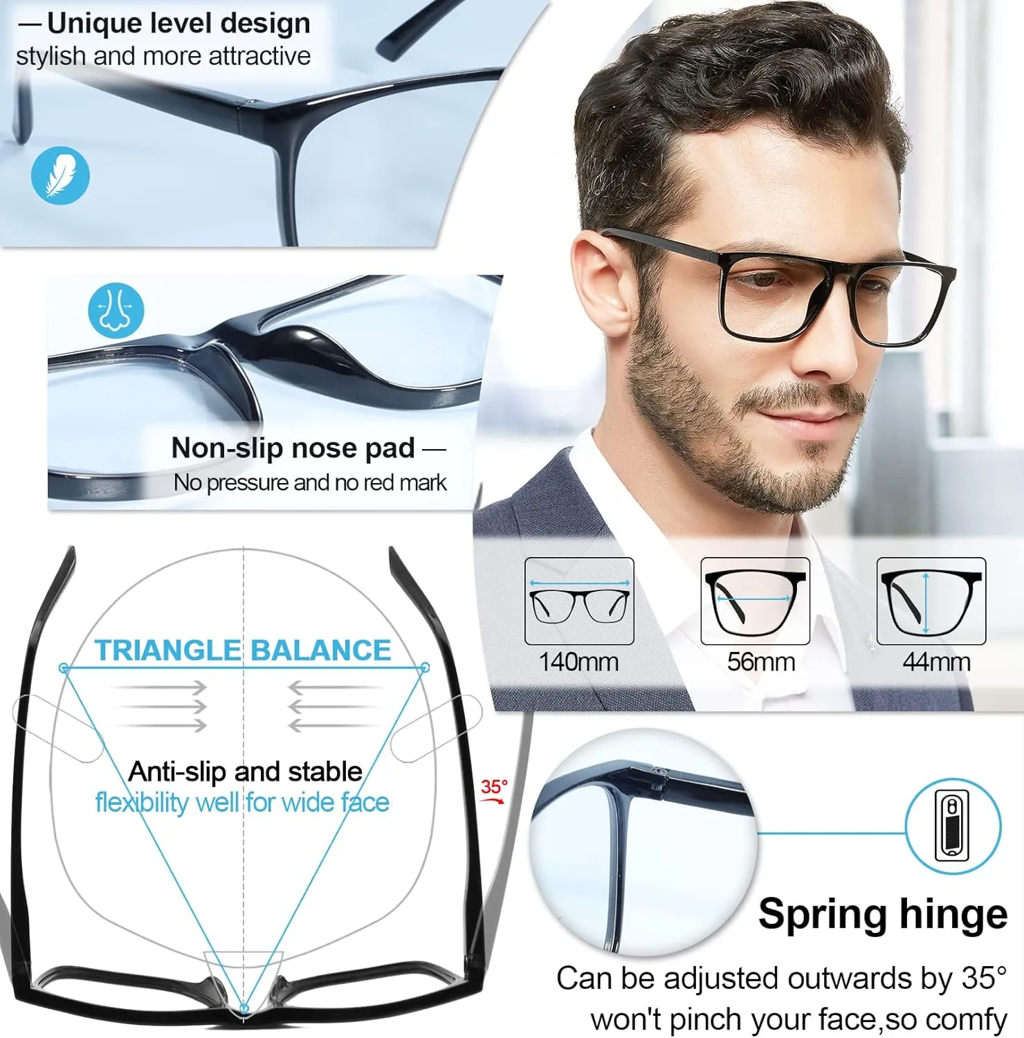 MARE AZZURO Photochromic Reading Glasses Men Blue Light Blocking Oversized Square Readers 1.0 1.5 2.0 2.5 3.0 3.5 4.0