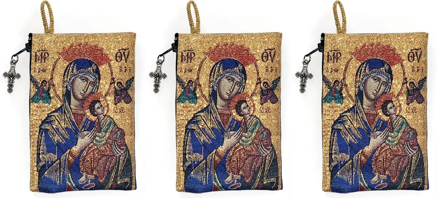 Mary Queen of Heaven & God is Love, Bulk Catholic Icon Coin Purses, Small Fabric Zipper Pouch, Women's Travel Wallet for Phone, Cards, & Change, Clutch Purse for Rosaries & Religious Trinkets