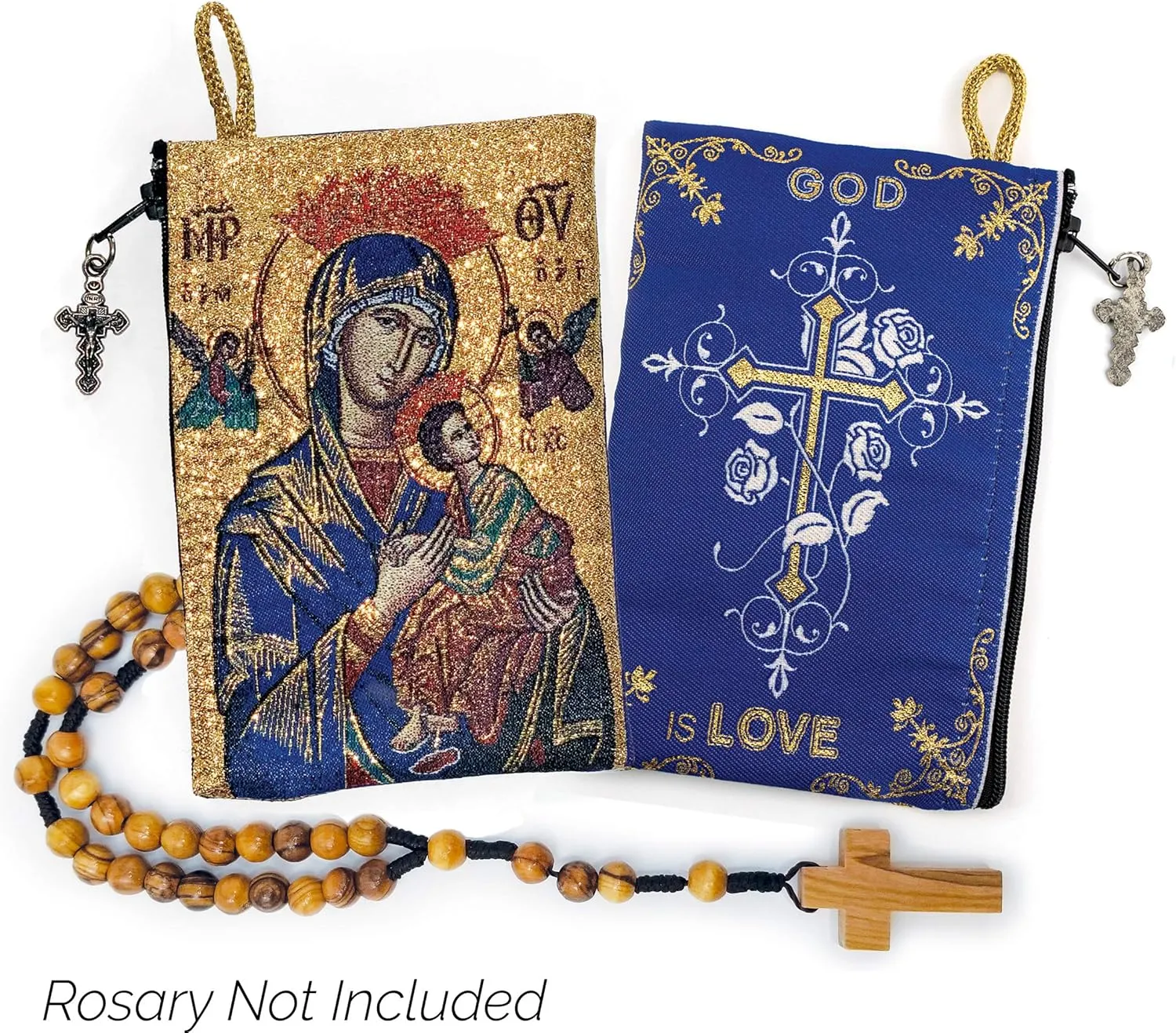 Mary Queen of Heaven & God is Love, Bulk Catholic Icon Coin Purses, Small Fabric Zipper Pouch, Women's Travel Wallet for Phone, Cards, & Change, Clutch Purse for Rosaries & Religious Trinkets