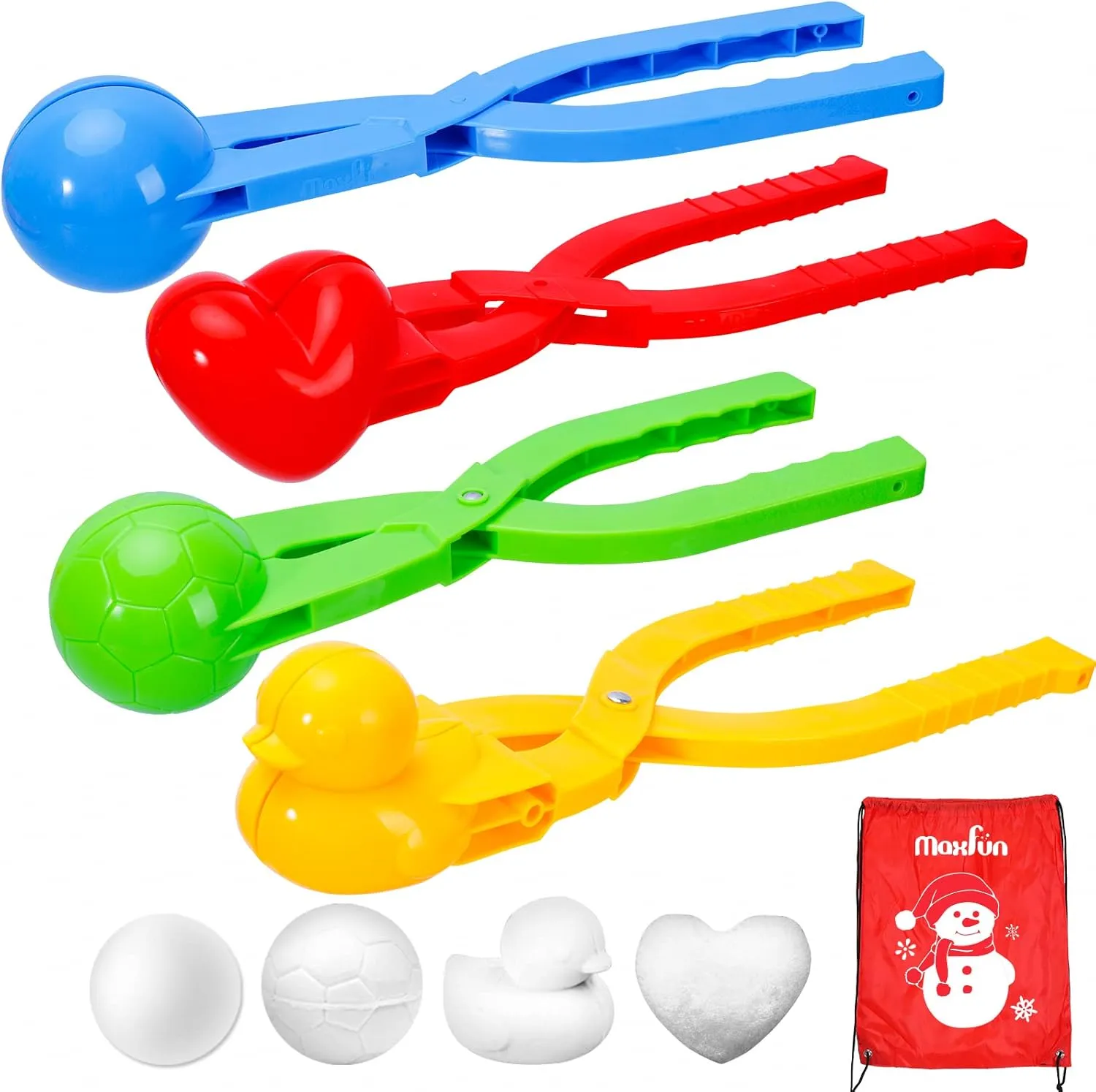 Max Fun 4 Pack Snowball Maker Snow Ball Toys Games with Handle for Kids Outdoor Indoor Winter Snowball Fight Maker Tool Clip with Drawstring Bag