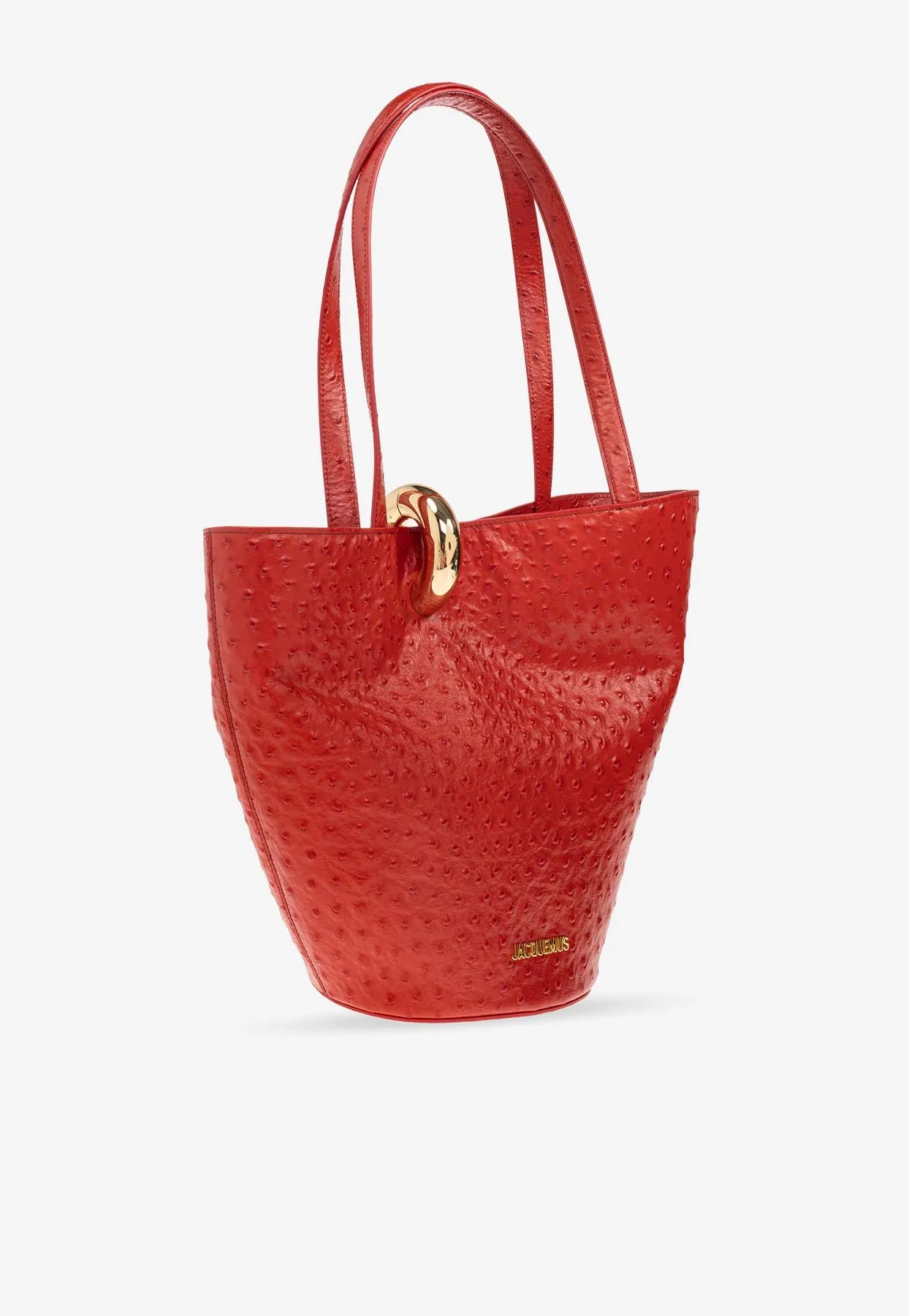 Medium Bambola Ostrich-Embossed Leather Bucket Bag